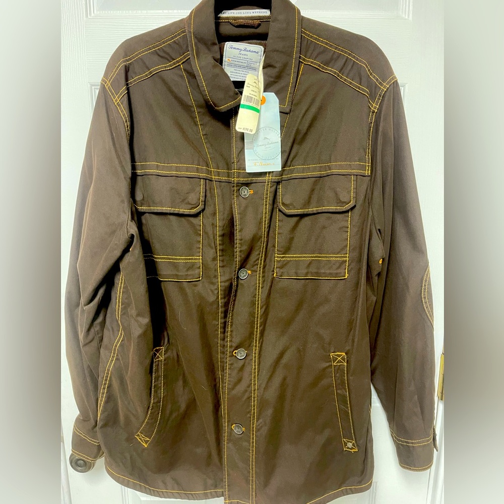 Tommy Bahama Levine button up denim-like jacket. Color dark brown.NWT. Orig $198